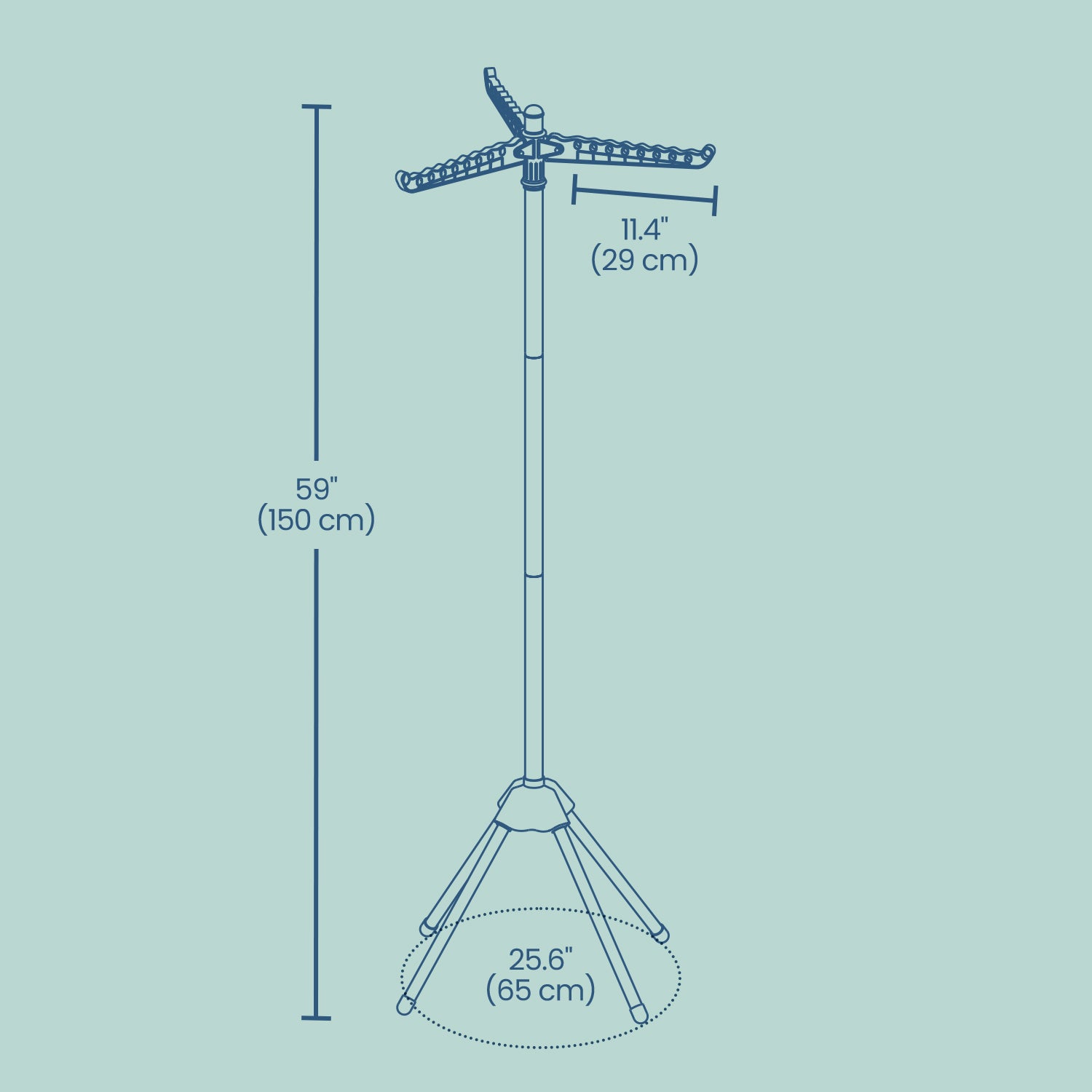 Clothes Drying Rack, 150 cm Tall Laundry Rack with 3 Rotatable Arms for Hangers, 4 Legs - image 7