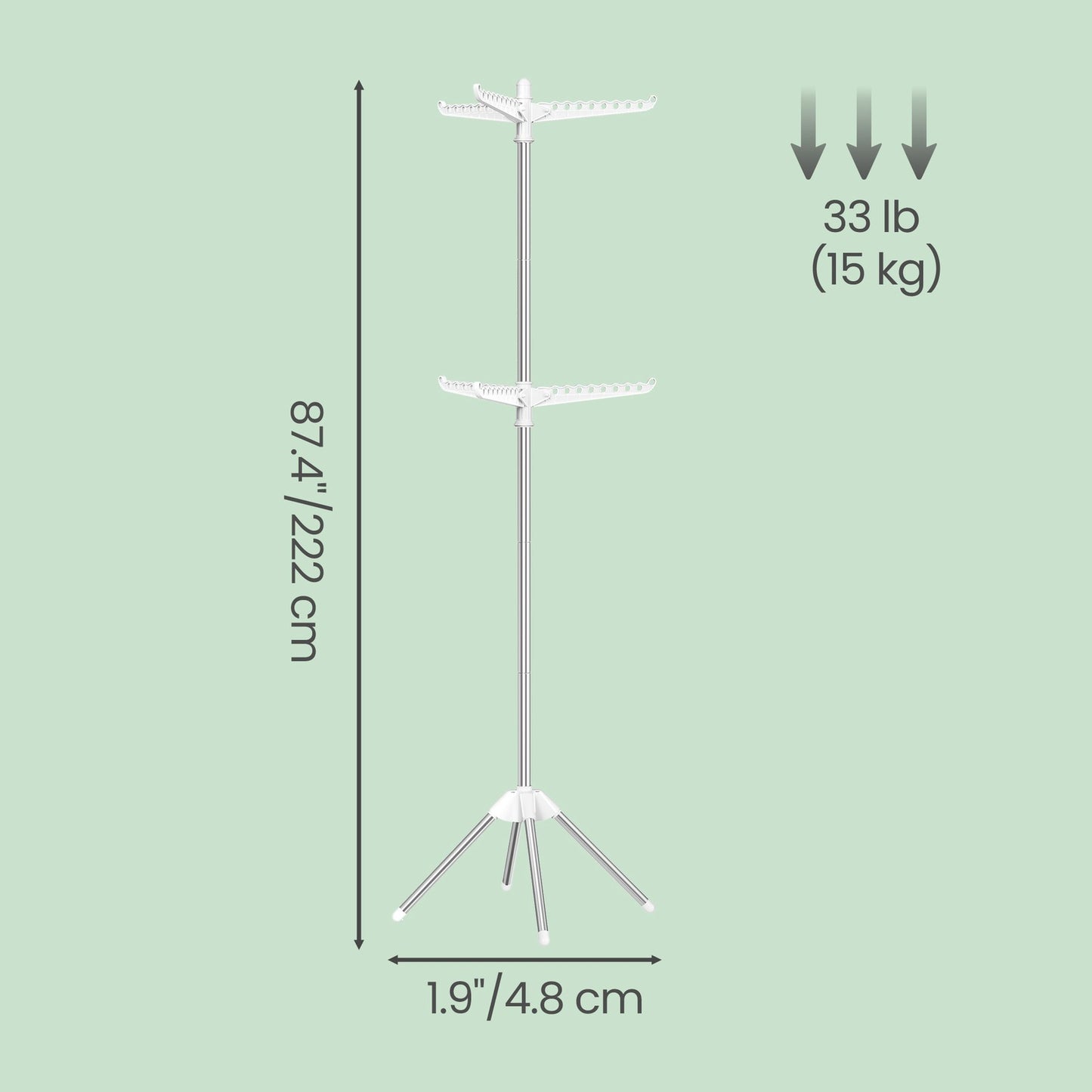 Clothes Drying Rack, 150 cm Tall Laundry Rack with 3 Rotatable Arms for Hangers, 4 Legs - image 10