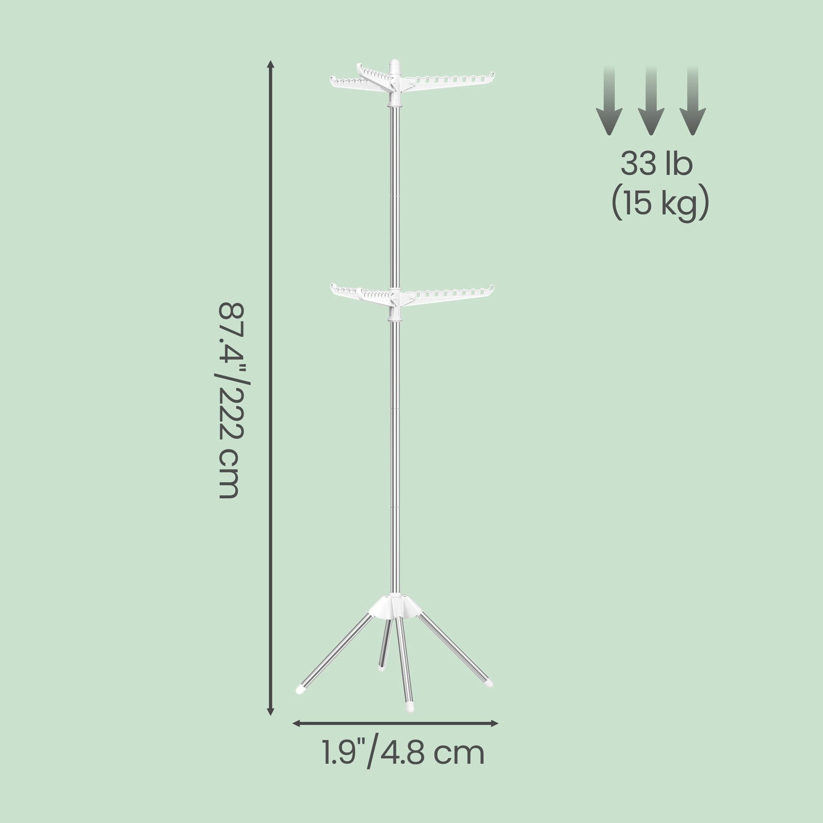 Clothes Drying Rack, 150 cm Tall Laundry Rack with 3 Rotatable Arms for Hangers, 4 Legs - image 10