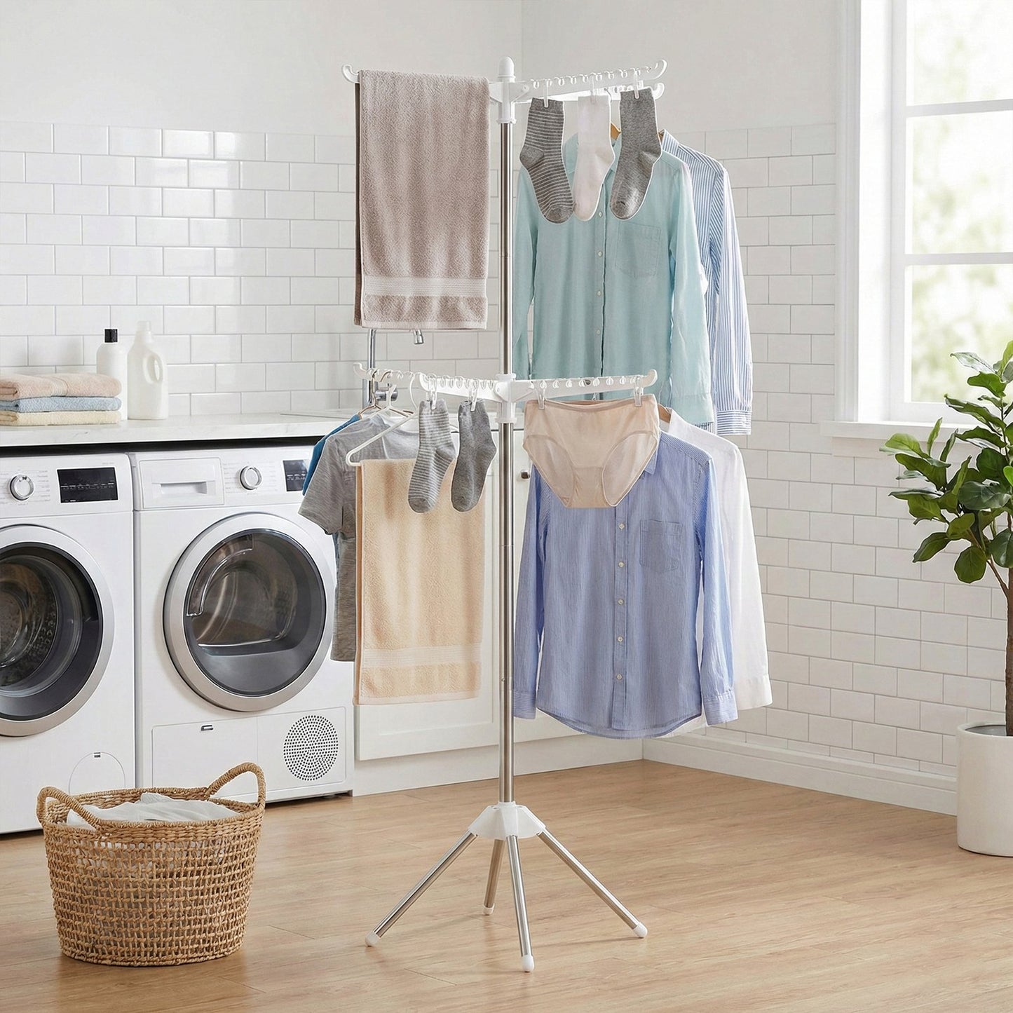 Clothes Drying Rack, 150 cm Tall Laundry Rack with 3 Rotatable Arms for Hangers, 4 Legs - image 11