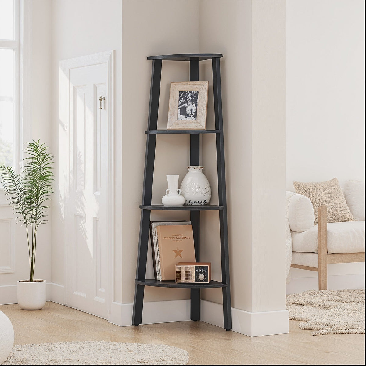 Corner Shelf, 4-Tier Corner Bookshelf, Storage Shelving Unit with Steel Frame - image 6