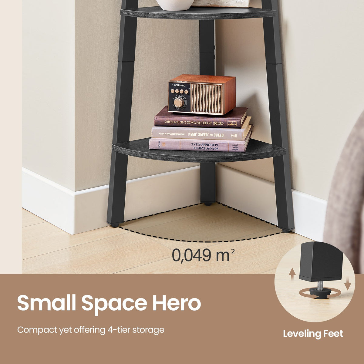Corner Shelf, 4-Tier Corner Bookshelf, Storage Shelving Unit with Steel Frame - image 8
