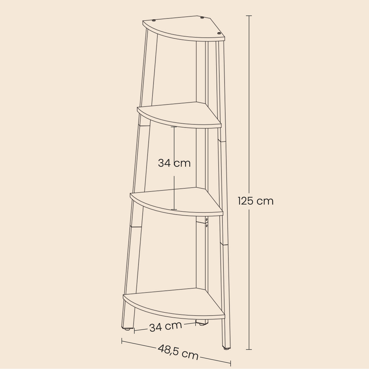 Corner Shelf, 4-Tier Corner Bookshelf, Storage Shelving Unit with Steel Frame - image 10