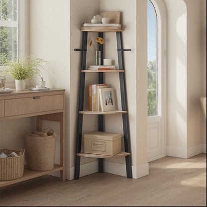 Corner Shelf, 4-Tier Corner Bookshelf, Storage Shelving Unit with Steel Frame - image 1
