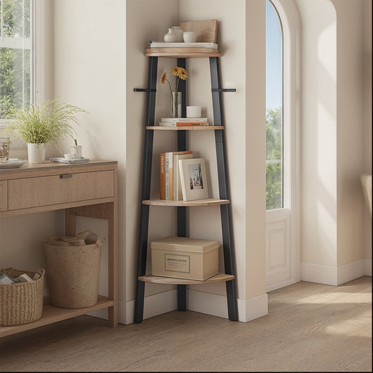 Corner Shelf, 4-Tier Corner Bookshelf, Storage Shelving Unit with Steel Frame - image 1