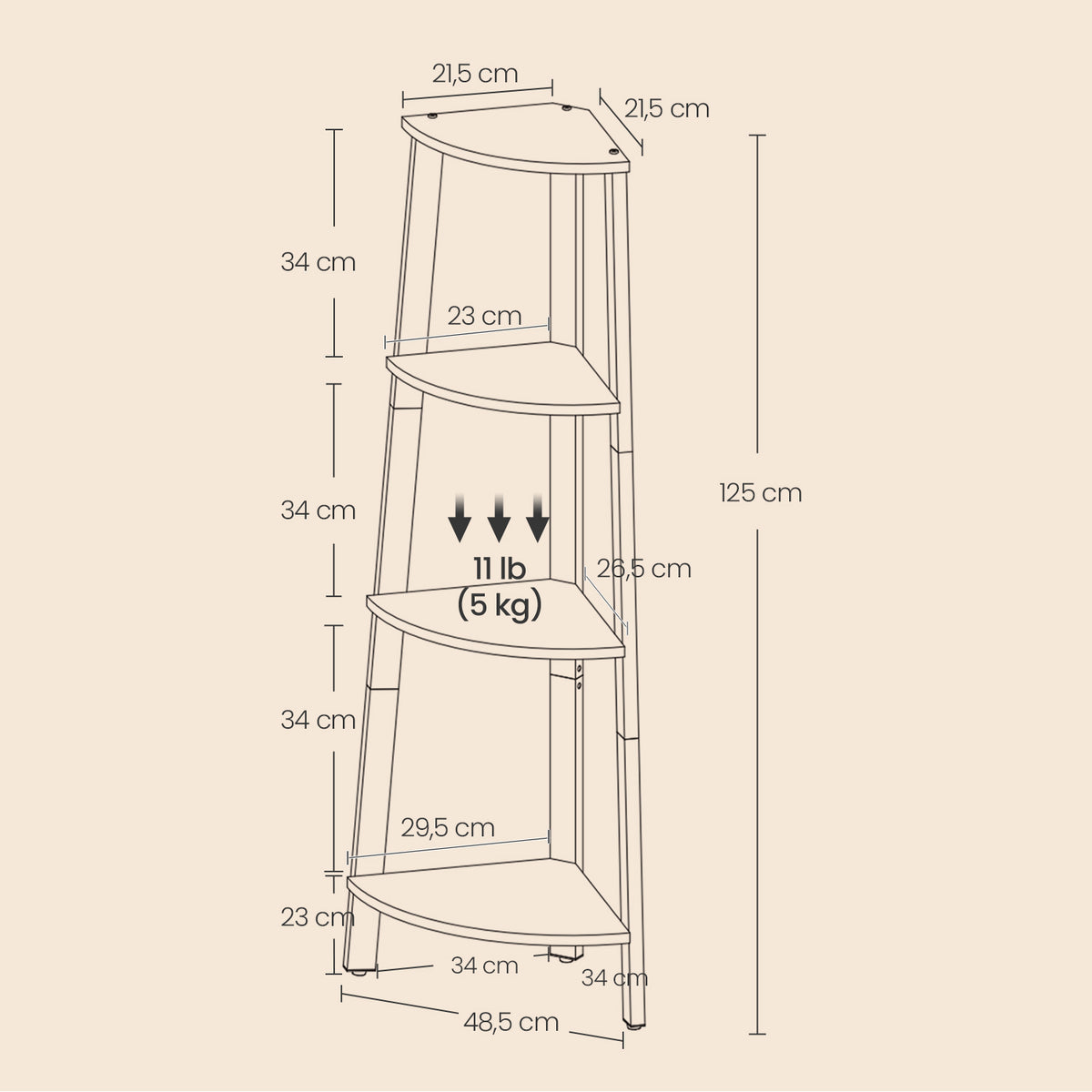 Corner Shelf, 4-Tier Corner Bookshelf, Storage Shelving Unit with Steel Frame - image 5