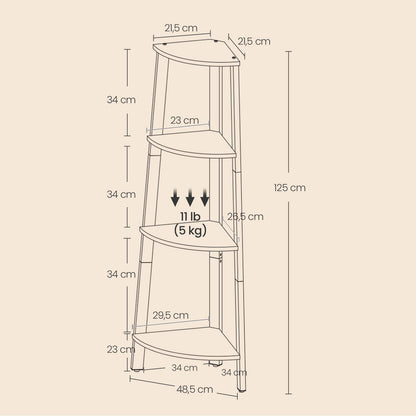 Corner Shelf, 4-Tier Corner Bookshelf, Storage Shelving Unit with Steel Frame - image 5