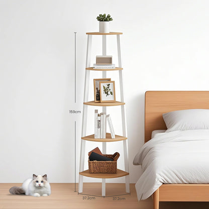 Corner Ladder Shelf, 5 Tiers, Natural and White - image 2