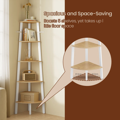 Corner Ladder Shelf, 5 Tiers, Natural and White - image 4