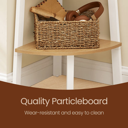 Corner Ladder Shelf, 5 Tiers, Natural and White - image 6
