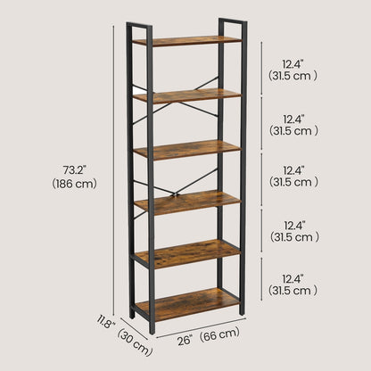 Storage Rack with 6 Tiers, Book Shelf, 30 x 80 x 186 cm, for Study, Living Room, Bedroom, Brown - image 9