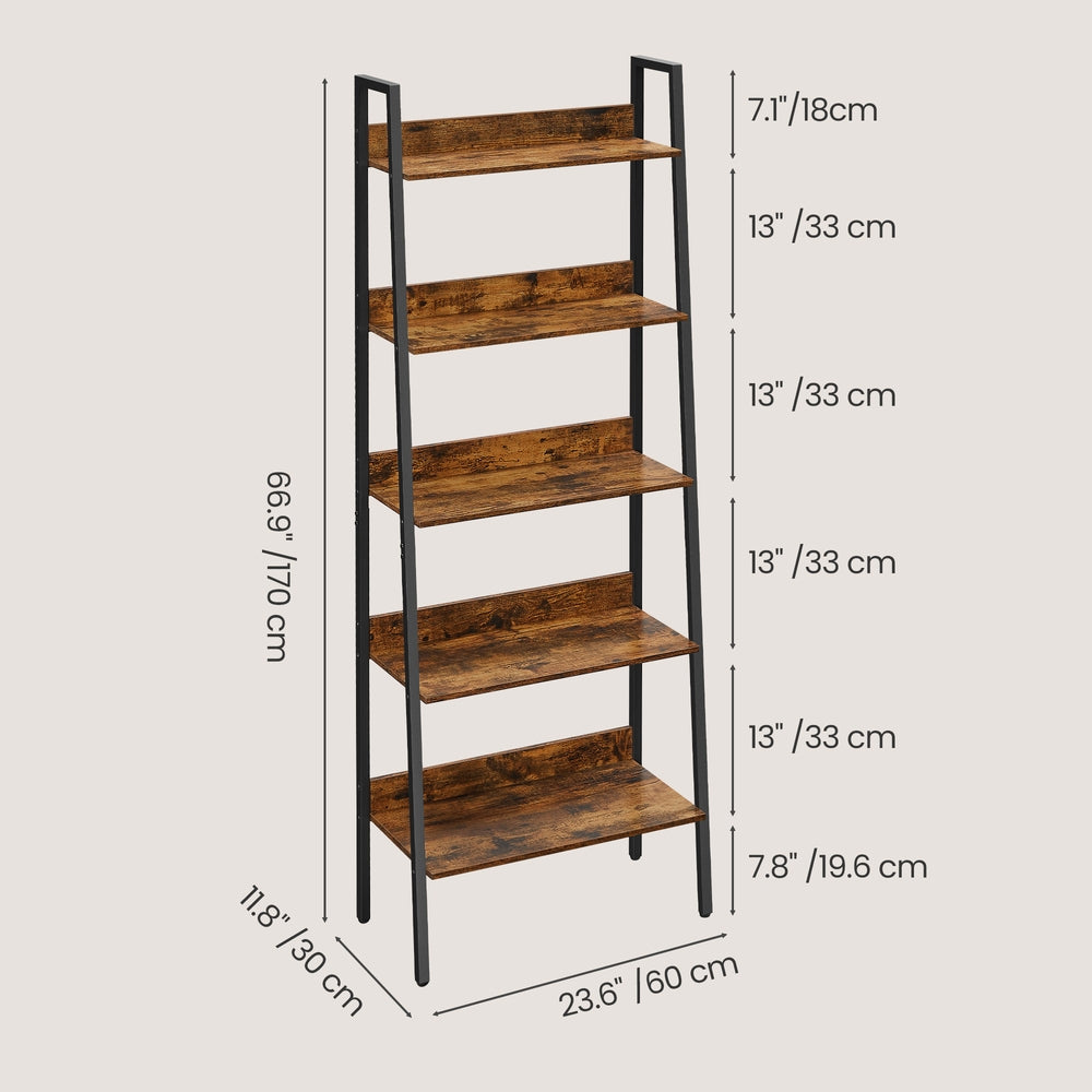5-Tier Bookcase, Narrow Storage Rack, for Bedroom, Living Room, Home Office, Brown and Black - image 6