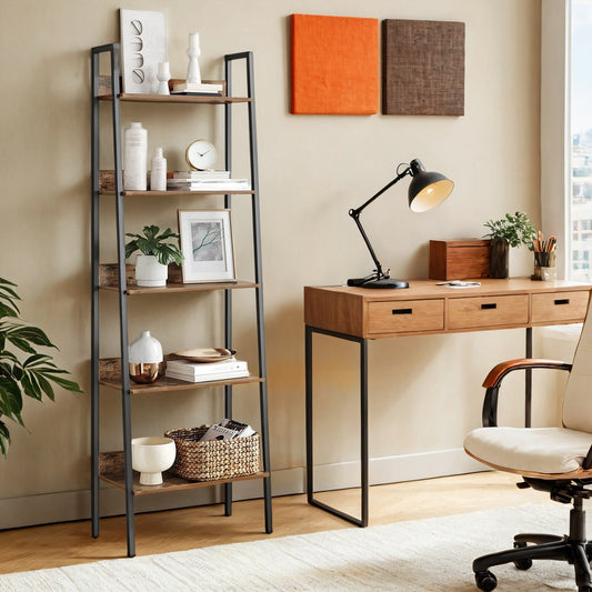5-Tier Bookcase, Narrow Storage Rack, for Bedroom, Living Room, Home Office, Brown and Black - image 1