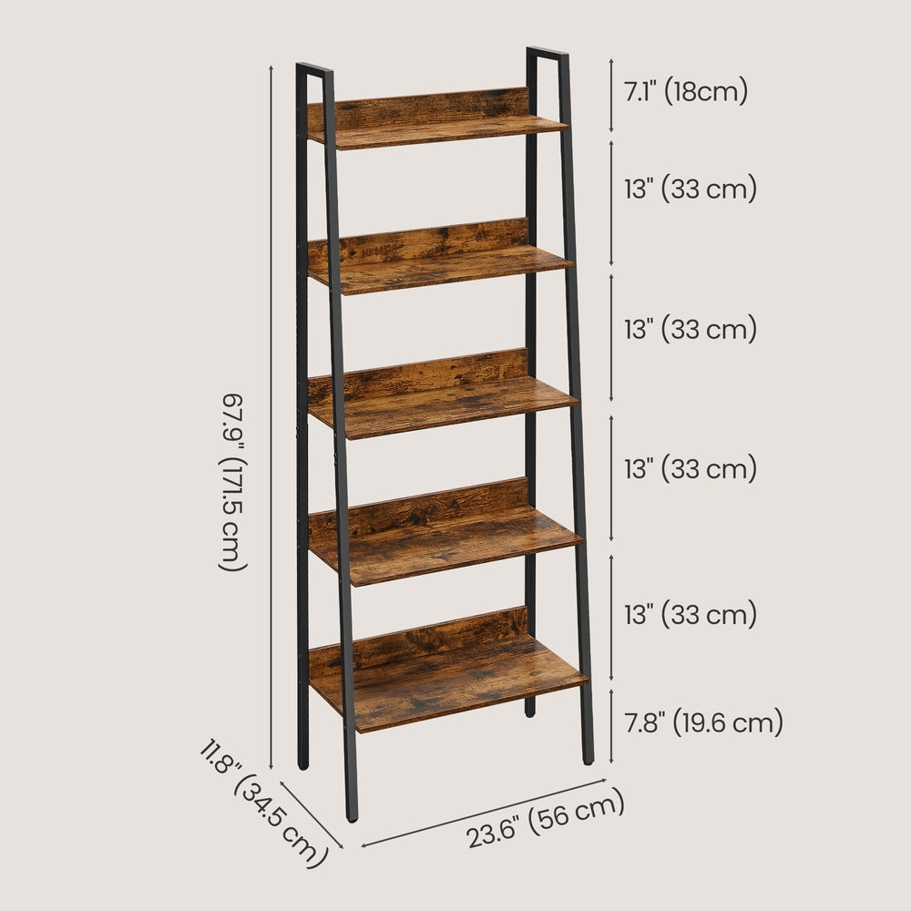 5-Tier Bookcase, Narrow Storage Rack, for Bedroom, Living Room, Home Office, Brown and Black - image 9