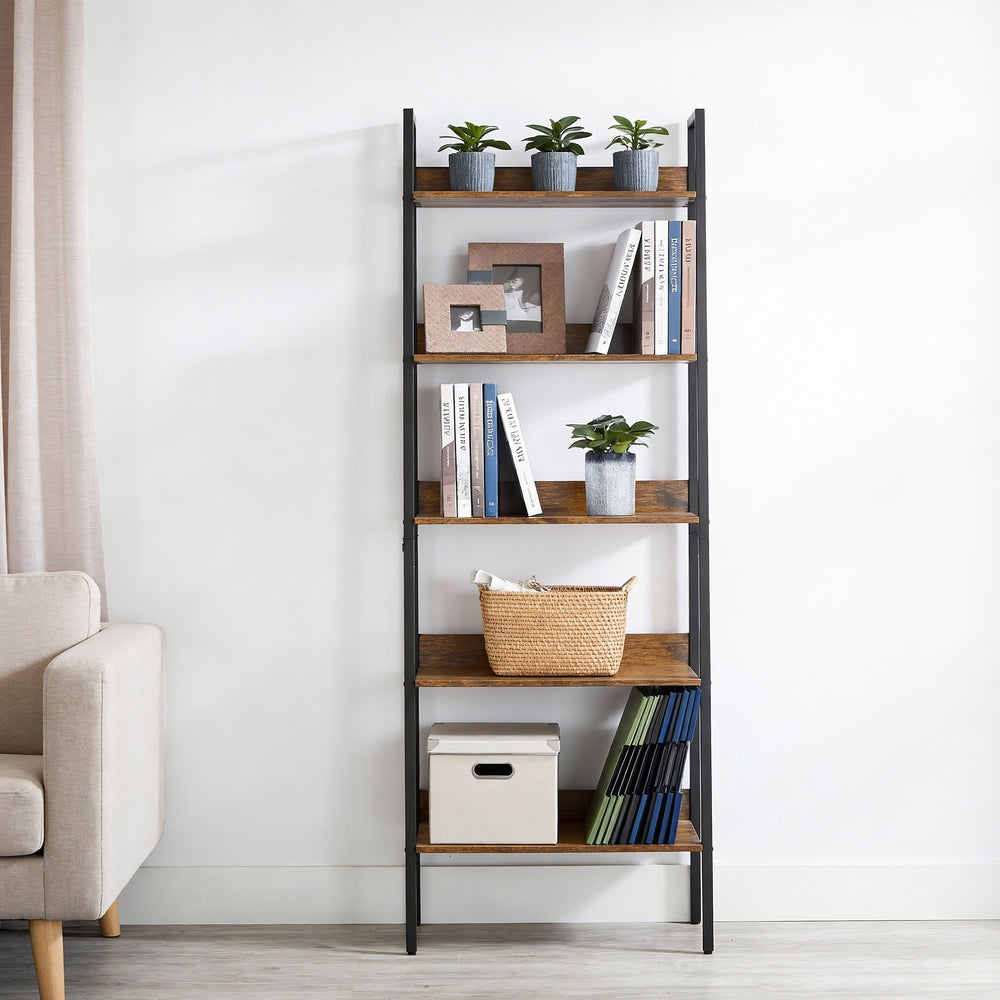 5-Tier Bookcase, Narrow Storage Rack, for Bedroom, Living Room, Home Office, Brown and Black - image 11