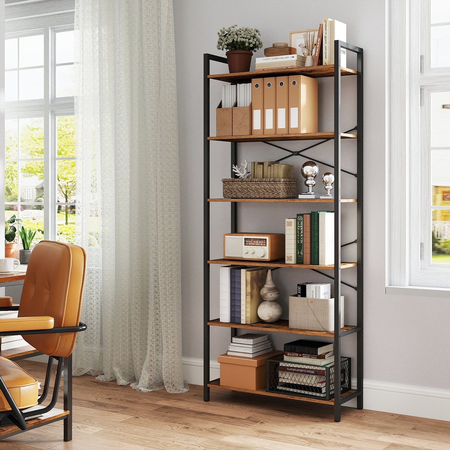 Storage Rack with 6 Tiers, Book Shelf, 30 x 80 x 186 cm, for Study, Living Room, Bedroom, Brown - image 1