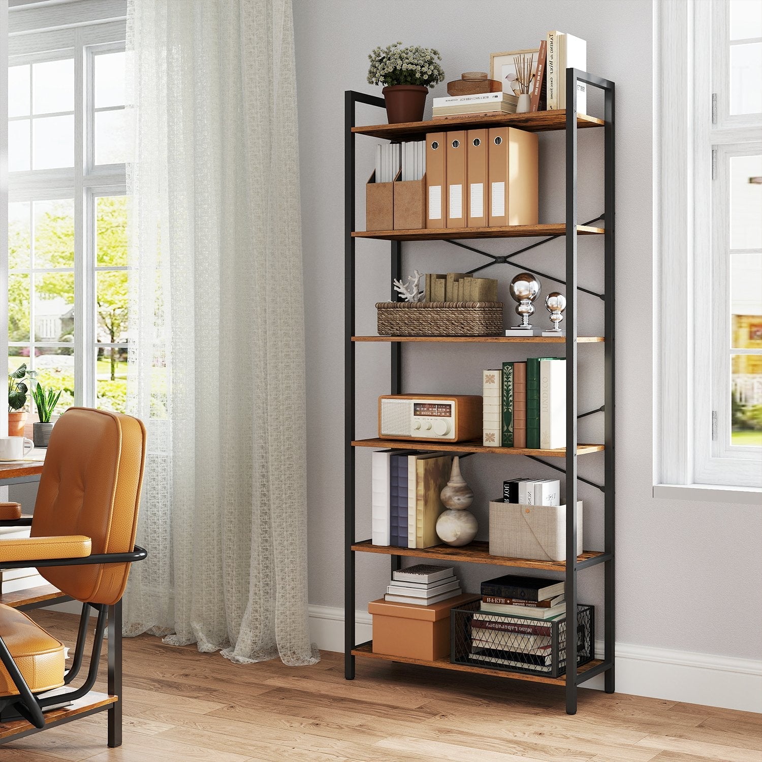 Storage Rack with 6 Tiers, Book Shelf, 30 x 80 x 186 cm, for Study, Living Room, Bedroom, Brown - image 1