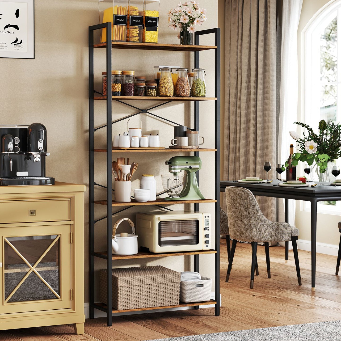 Storage Rack with 6 Tiers, Book Shelf, 30 x 80 x 186 cm, for Study, Living Room, Bedroom, Brown - image 3