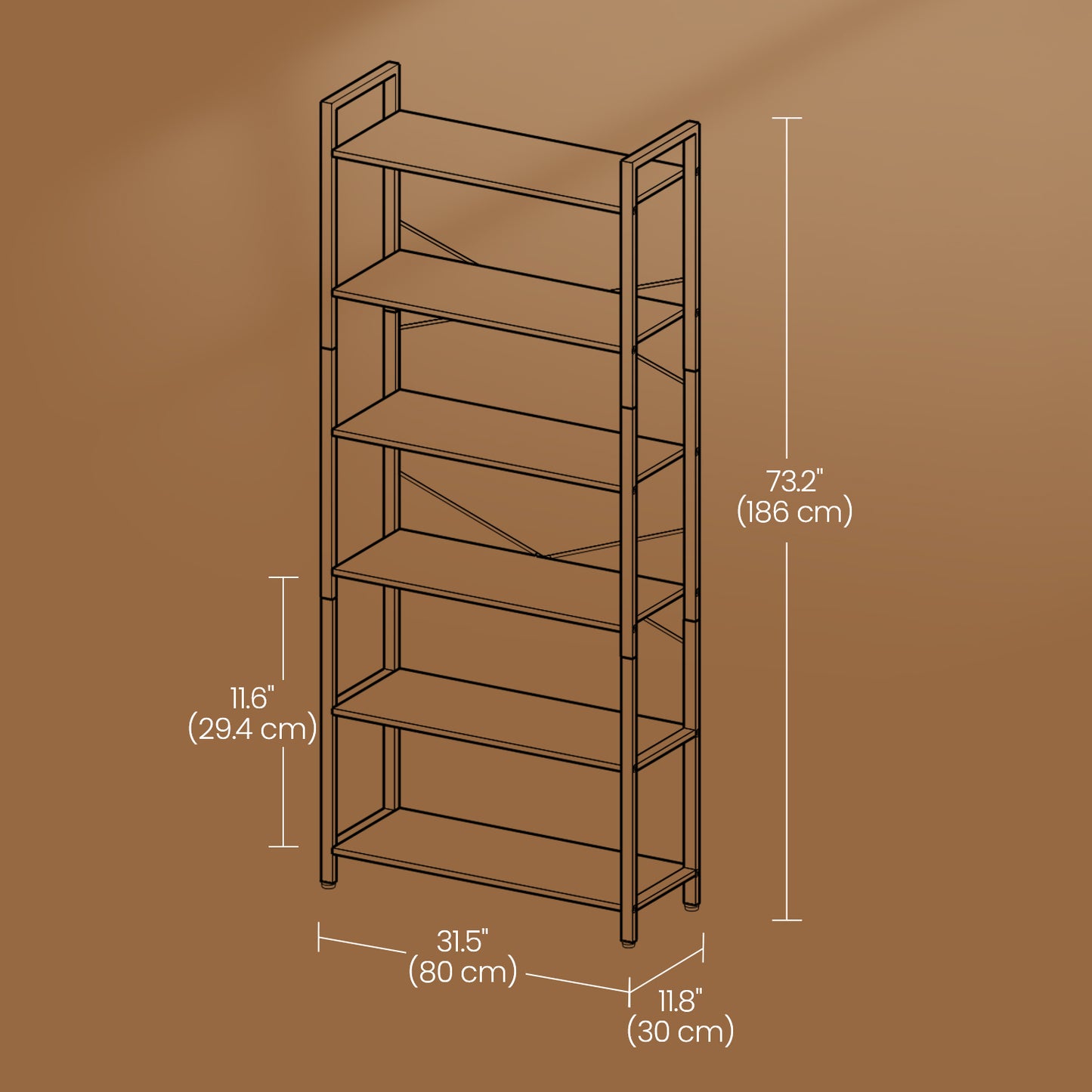 Storage Rack with 6 Tiers, Book Shelf, 30 x 80 x 186 cm, for Study, Living Room, Bedroom, Brown - image 6