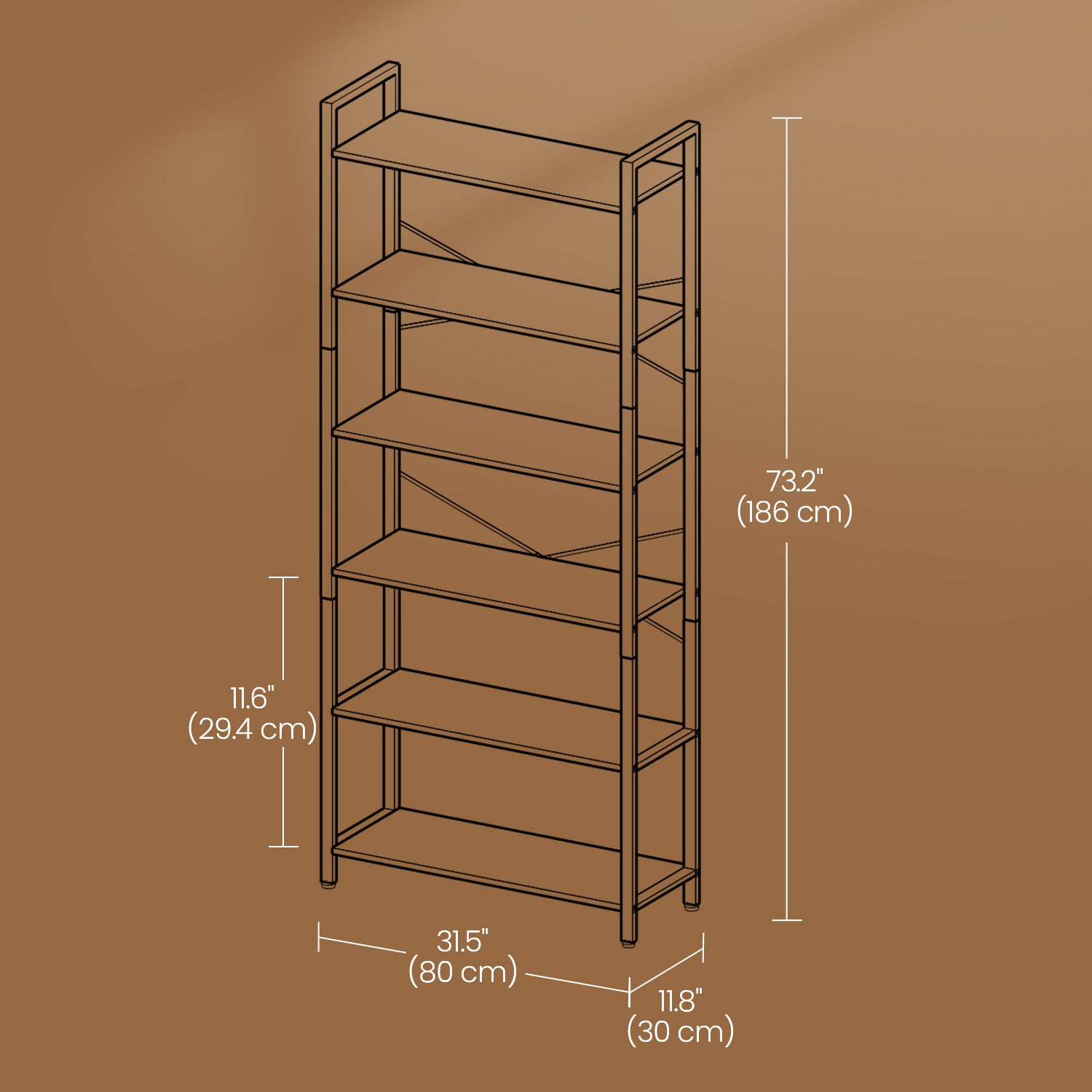 Storage Rack with 6 Tiers, Book Shelf, 30 x 80 x 186 cm, for Study, Living Room, Bedroom, Brown - image 6