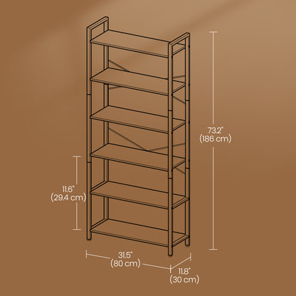 Storage Rack with 6 Tiers, Book Shelf, 30 x 80 x 186 cm, for Study, Living Room, Bedroom, Brown - image 6