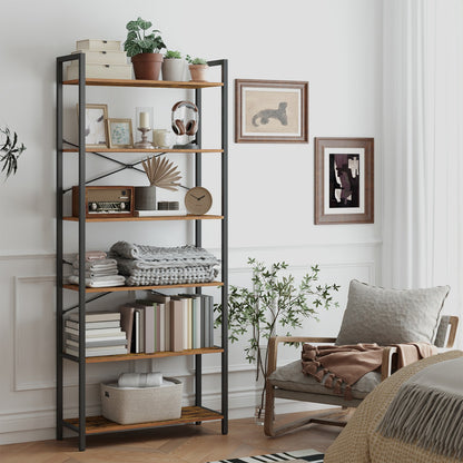 Storage Rack with 6 Tiers, Book Shelf, 30 x 80 x 186 cm, for Study, Living Room, Bedroom, Brown - image 2