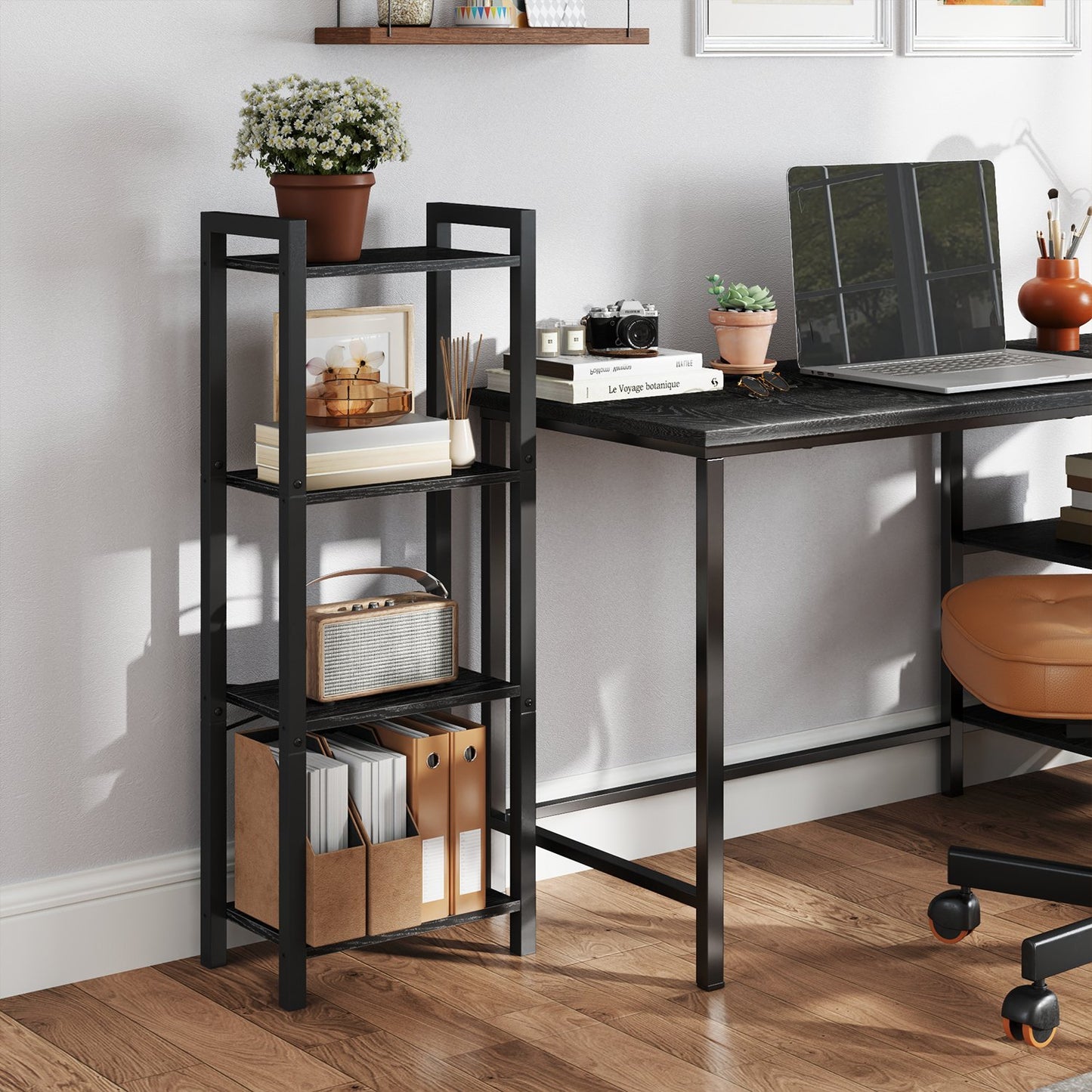 4-Tier Tall Bookshelf, Narrow Bookcase, Skinny Book Shelf for Living Room - image 1