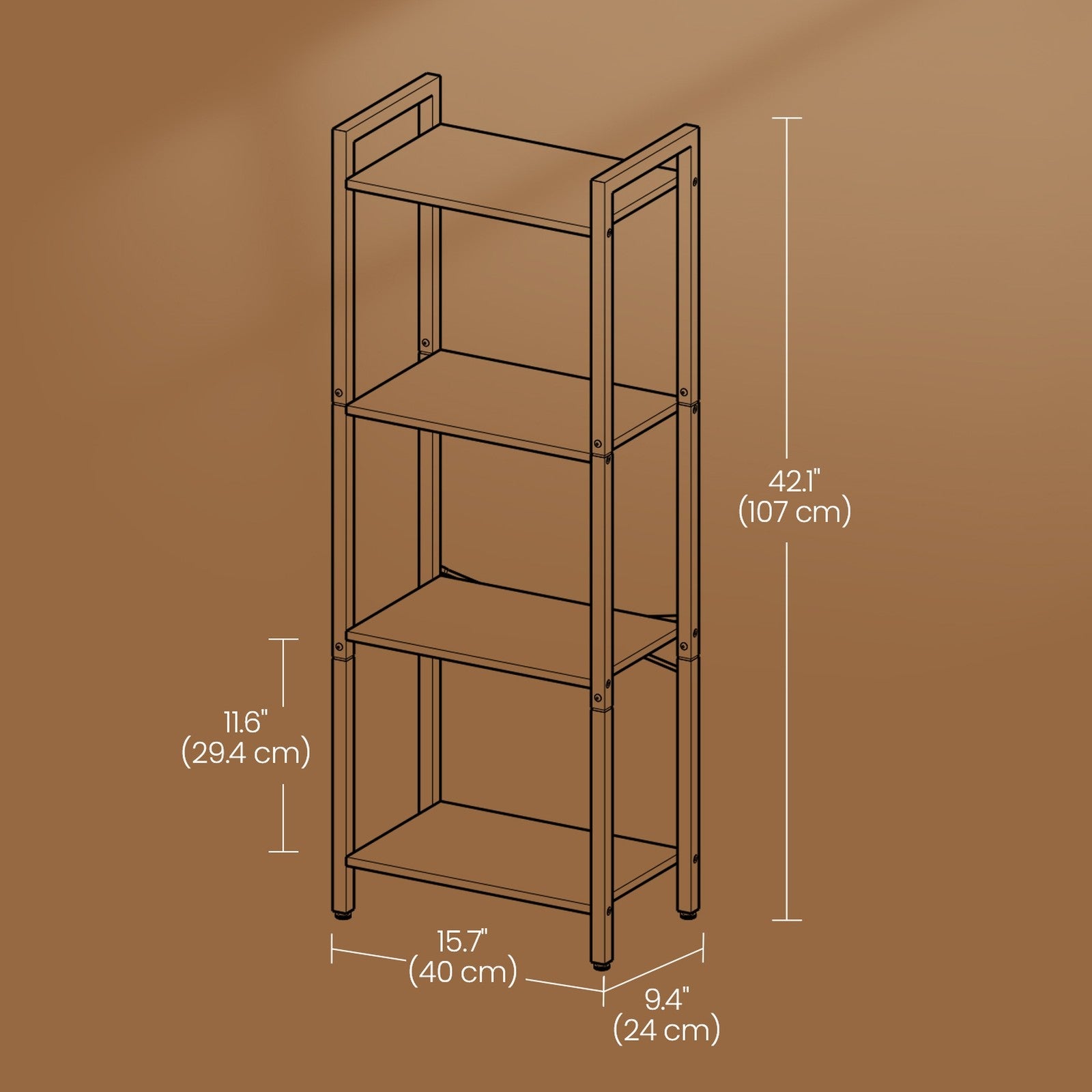 4-Tier Tall Bookshelf, Narrow Bookcase, Skinny Book Shelf for Living Room - image 3