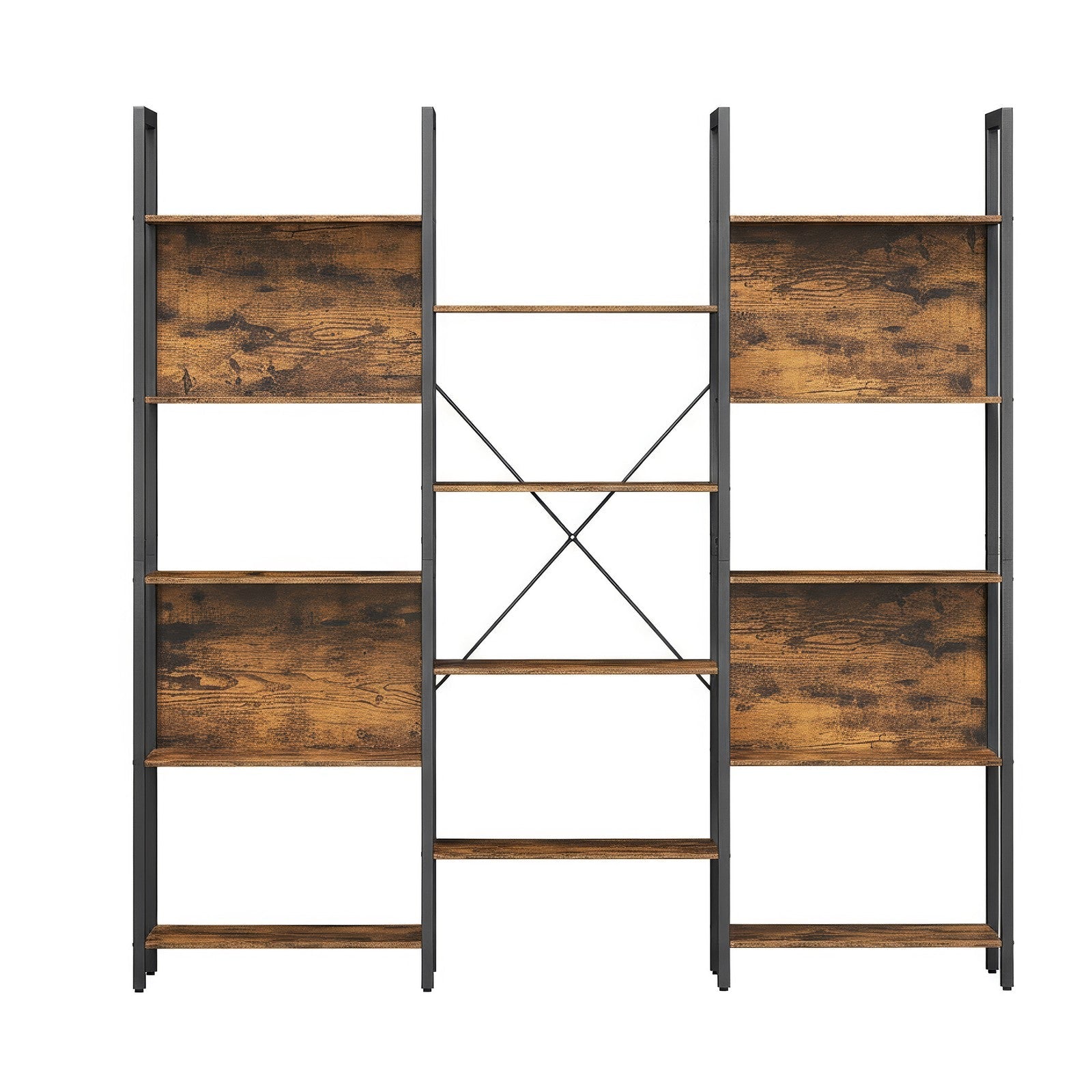5-Tier Storage Rack with 14 Shelves, Book Shelf with Metal Frame, 24 x 158 x 166 cm, Brown and Black - image 1