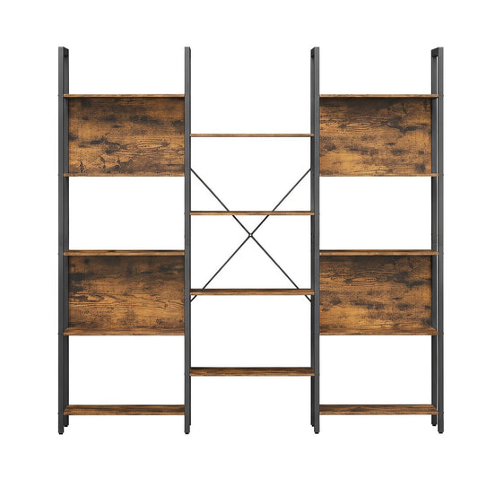 5-Tier Storage Rack with 14 Shelves, Book Shelf with Metal Frame, 24 x 158 x 166 cm, Brown and Black - image 1