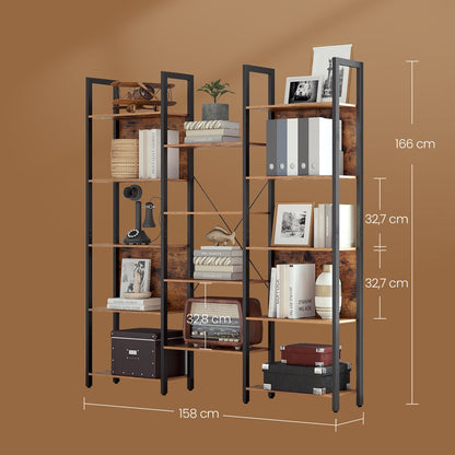 5-Tier Storage Rack with 14 Shelves, Book Shelf with Metal Frame, 24 x 158 x 166 cm, Brown and Black - image 2