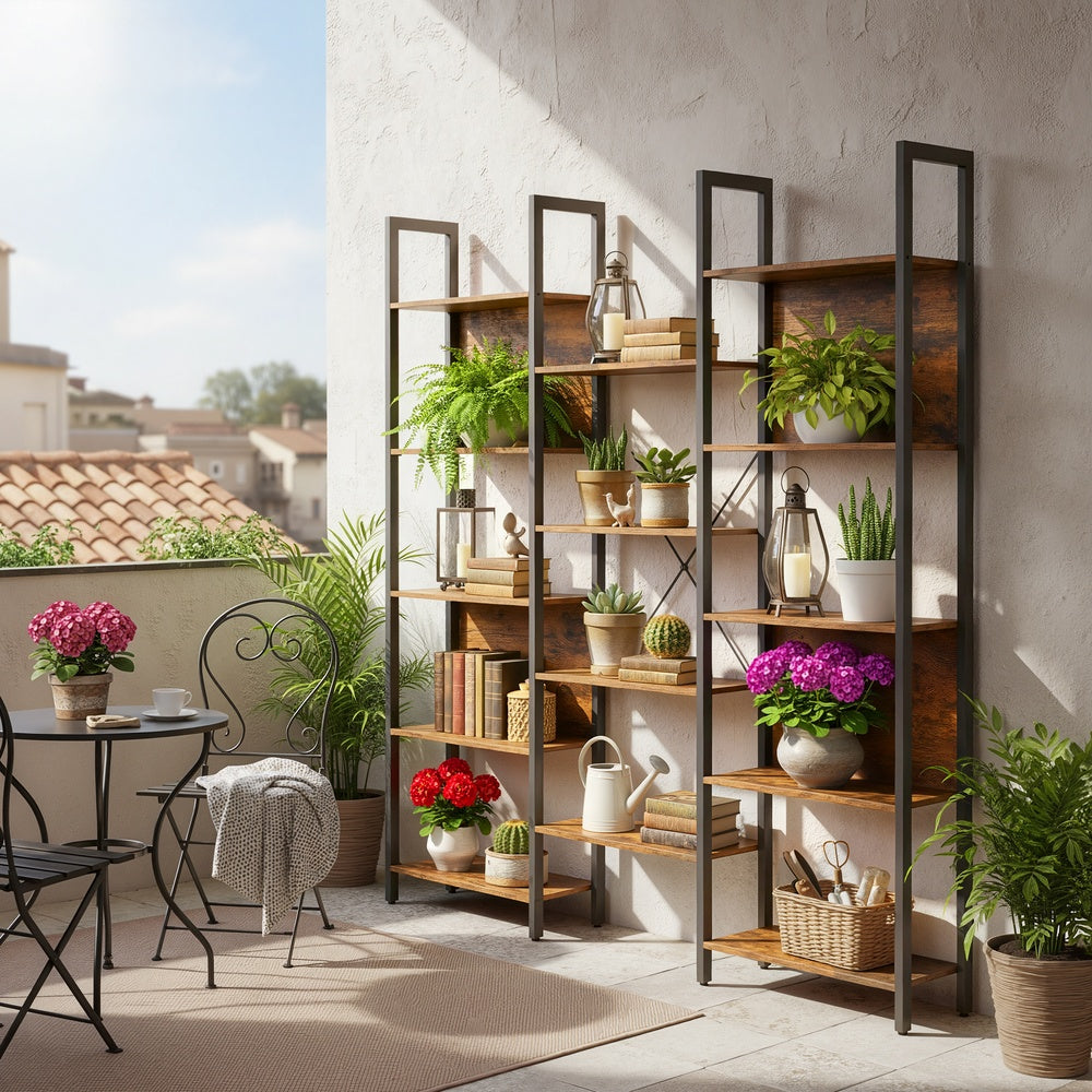5-Tier Storage Rack with 14 Shelves, Book Shelf with Metal Frame, 24 x 158 x 166 cm, Brown and Black - image 4