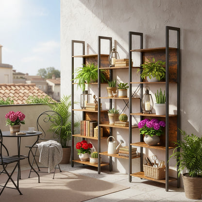 5-Tier Storage Rack with 14 Shelves, Book Shelf with Metal Frame, 24 x 158 x 166 cm, Brown and Black - image 4
