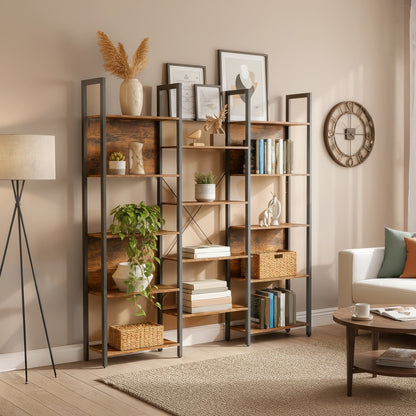 5-Tier Storage Rack with 14 Shelves, Book Shelf with Metal Frame, 24 x 158 x 166 cm, Brown and Black - image 7