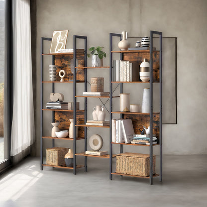 5-Tier Storage Rack with 14 Shelves, Book Shelf with Metal Frame, 24 x 158 x 166 cm, Brown and Black - image 9