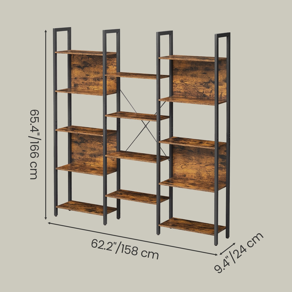 5-Tier Storage Rack with 14 Shelves, Book Shelf with Metal Frame, 24 x 158 x 166 cm, Brown and Black - image 10