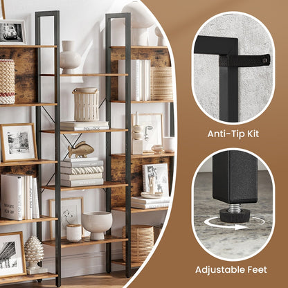 5-Tier Storage Rack with 14 Shelves, Book Shelf with Metal Frame, 24 x 158 x 166 cm, Brown and Black - image 11