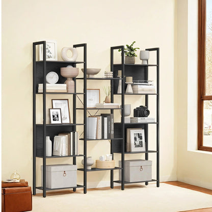 5-Tier Storage Rack with 14 Shelves, Book Shelf with Metal Frame, 24 x 158 x 166 cm, Brown and Black - image 12