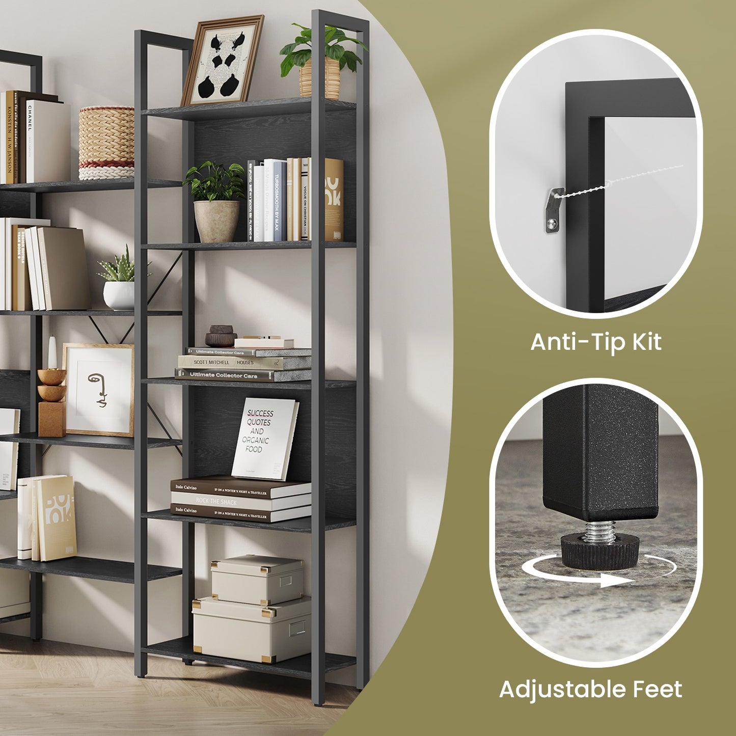 5-Tier Storage Rack with 14 Shelves, Book Shelf with Metal Frame, 24 x 158 x 166 cm, Brown and Black - image 16