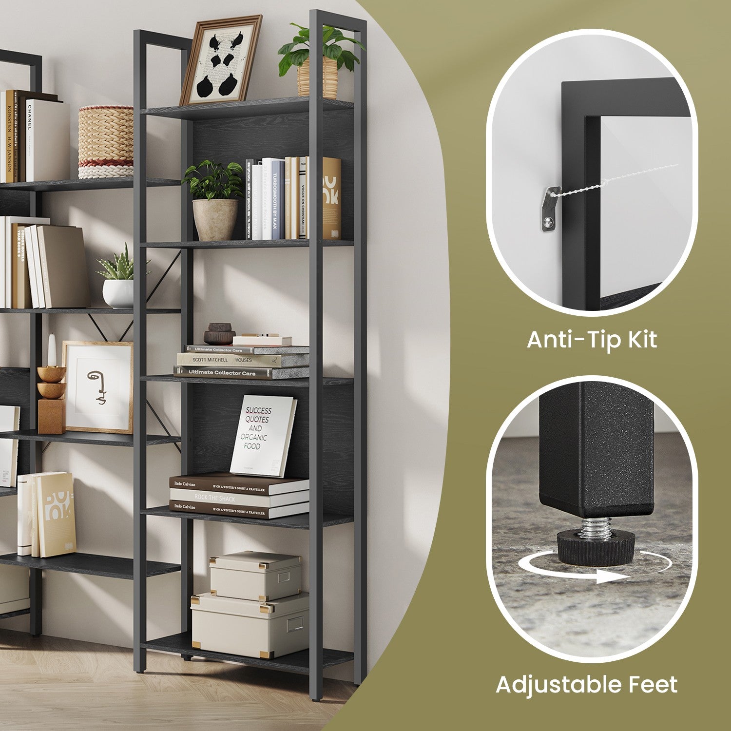 5-Tier Storage Rack with 14 Shelves, Book Shelf with Metal Frame, 24 x 158 x 166 cm, Brown and Black - image 16