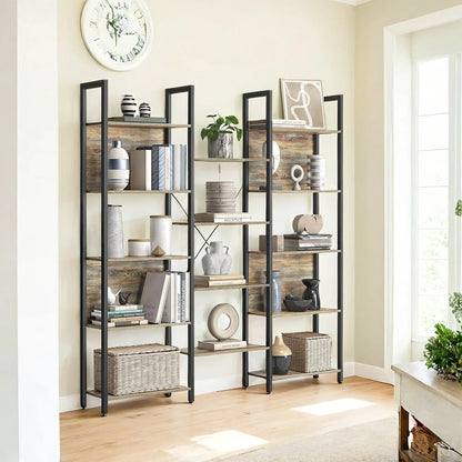 5-Tier Storage Rack with 14 Shelves, Book Shelf with Metal Frame, 24 x 158 x 166 cm, Brown and Black - image 18