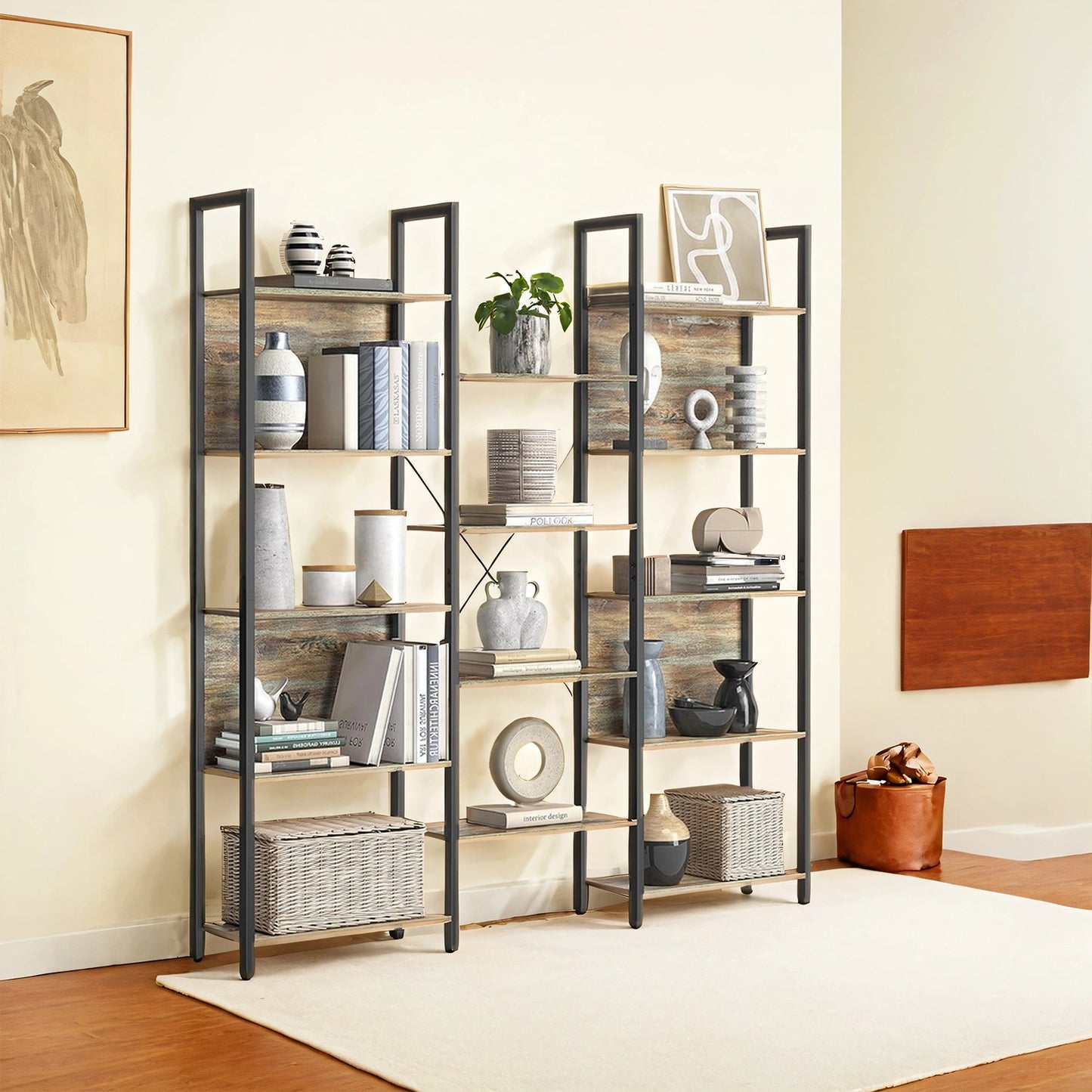 5-Tier Storage Rack with 14 Shelves, Book Shelf with Metal Frame, 24 x 158 x 166 cm, Brown and Black - image 19
