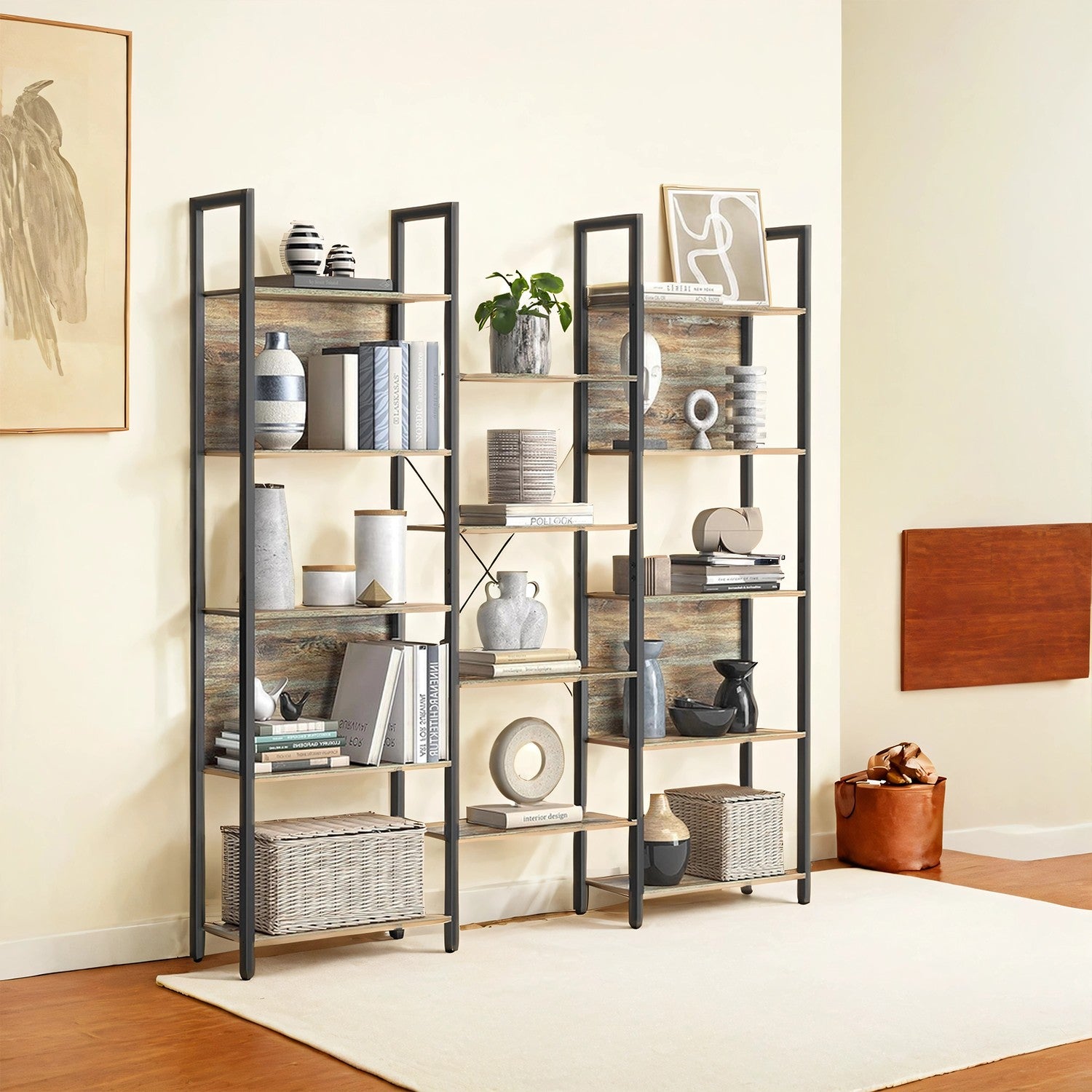 5-Tier Storage Rack with 14 Shelves, Book Shelf with Metal Frame, 24 x 158 x 166 cm, Brown and Black - image 19