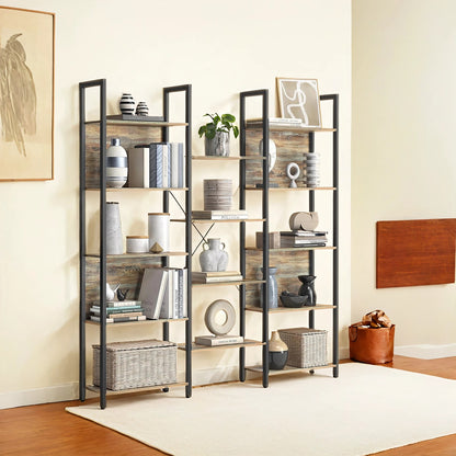 5-Tier Storage Rack with 14 Shelves, Book Shelf with Metal Frame, 24 x 158 x 166 cm, Brown and Black - image 19