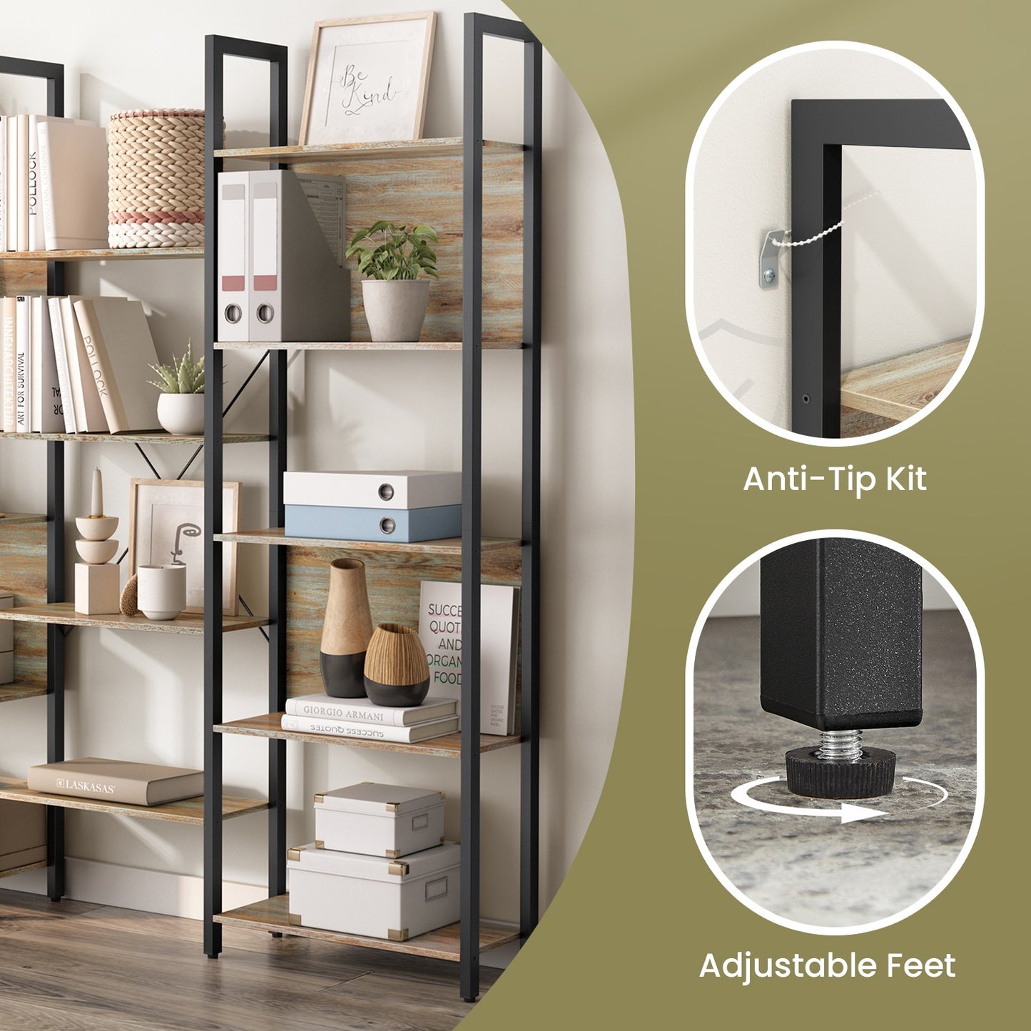 5-Tier Storage Rack with 14 Shelves, Book Shelf with Metal Frame, 24 x 158 x 166 cm, Brown and Black - image 21