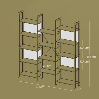 5-Tier Storage Rack with 14 Shelves, Book Shelf with Metal Frame, 24 x 158 x 166 cm, Brown and Black - image 22