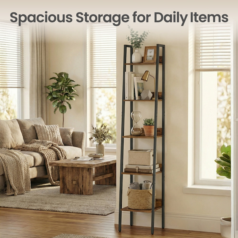 Bookshelf, 5-Tier Narrow Book Shelf, Ladder Shelf for Home Office, Living Room - image 5