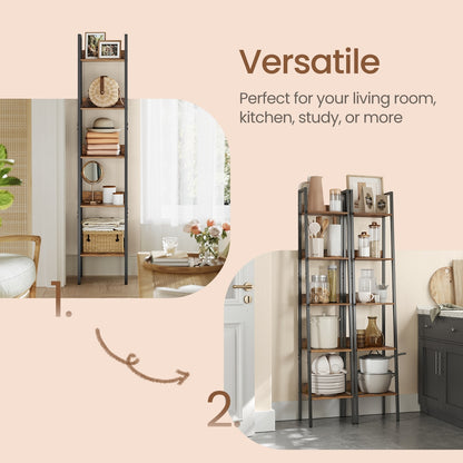 Bookshelf, 5-Tier Narrow Book Shelf, Ladder Shelf for Home Office, Living Room - image 11