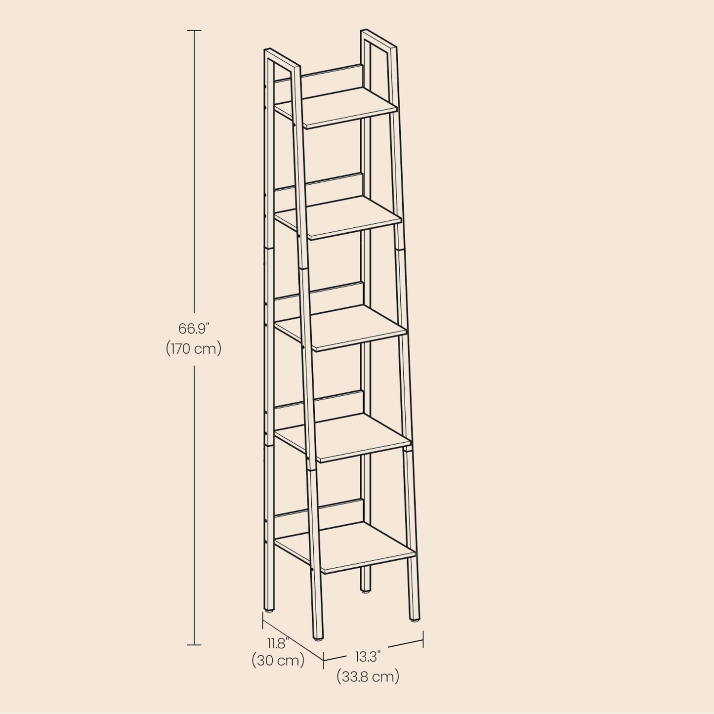 Bookshelf, 5-Tier Narrow Book Shelf, 11.8 x 13.3 x 66.9 Inches - image 13