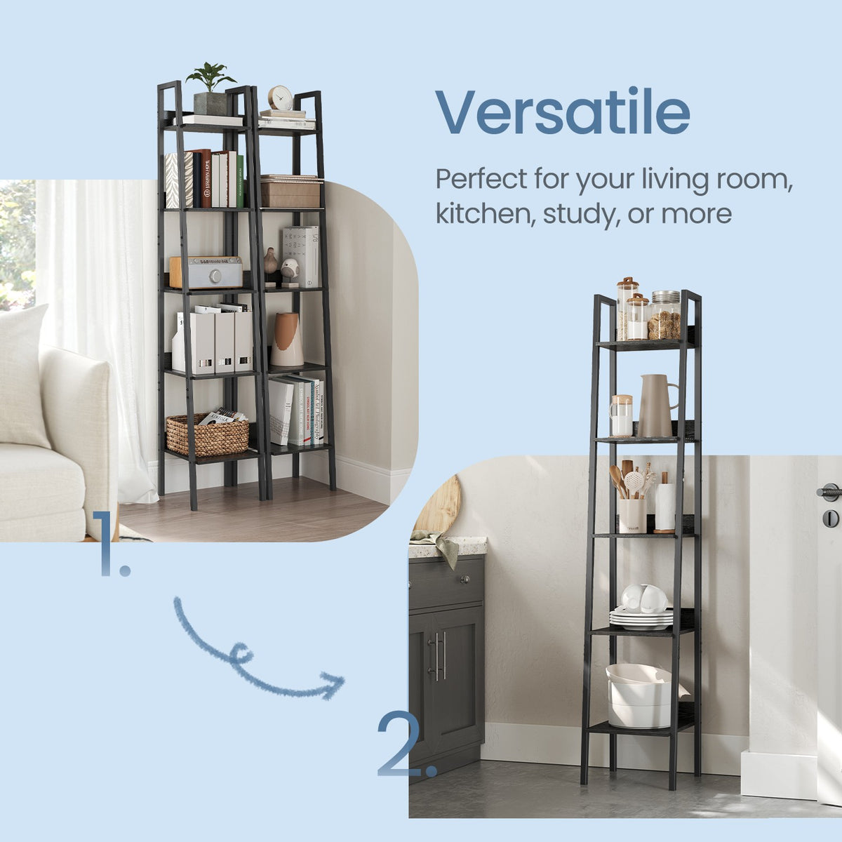 Bookshelf, 5-Tier Narrow Book Shelf, 11.8 x 13.3 x 66.9 Inches - image 7